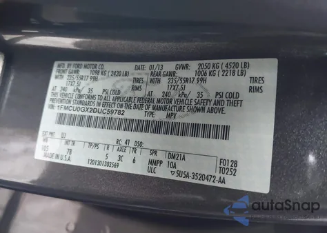 2013 Ford Escape Se из США, поврежденный, VIN 1FMCU0GX2DUC59782